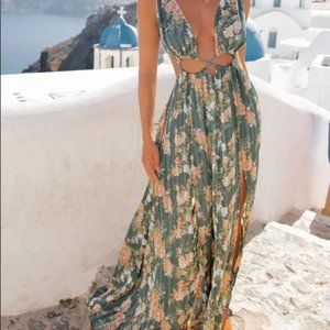 New Women Boho cut out floral beachware maxi dress, sz L